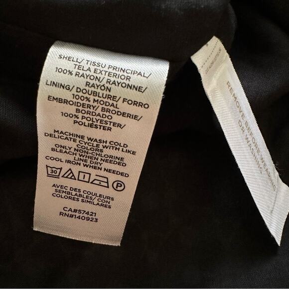 Loft Dress Black White Eyelet Embroidered Smocked Yoke Ruffle Sleeve Size LP NEW - Picture 11 of 14